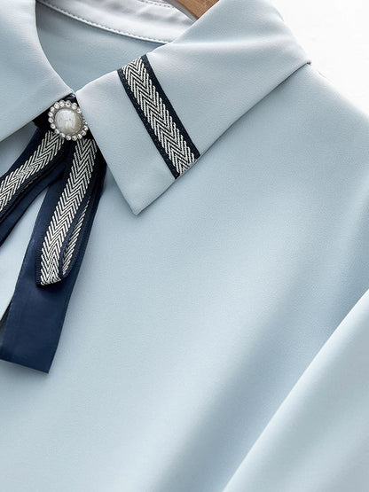 White shirt for women 2024 new autumn style temperament women's professional shirt long-sleeved chiffon top with small shirt inside