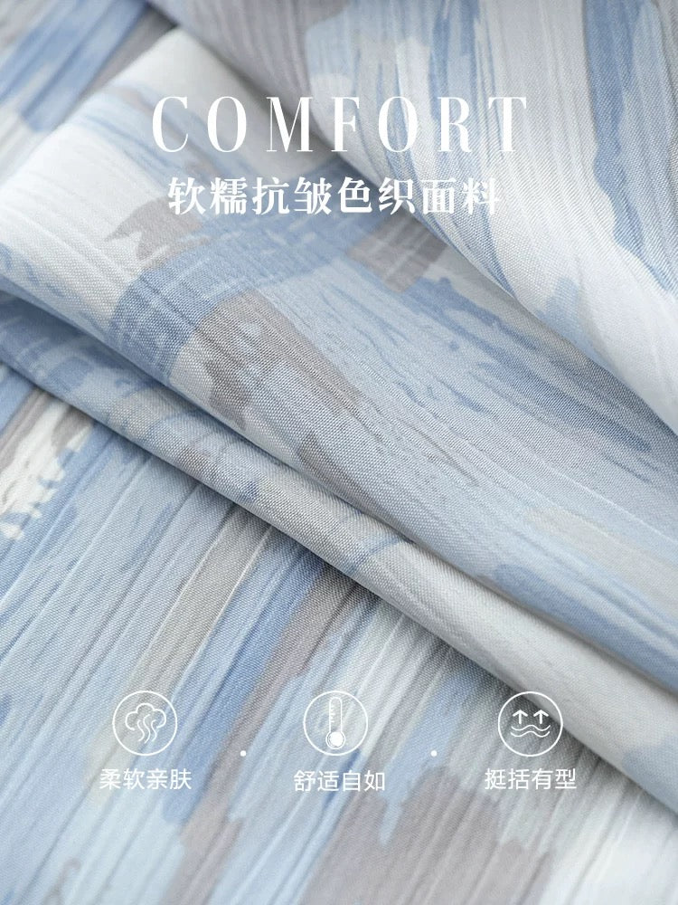 High-end chiffon blue shirt women's 2024 new autumn style chic long-sleeved shirt design top