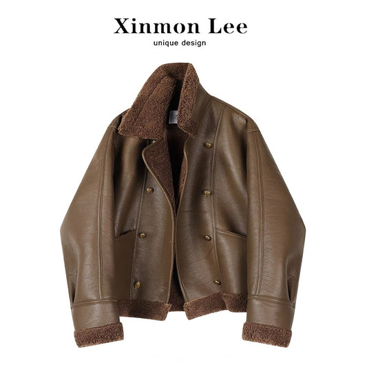 XinmonLee Korean style chic jacket lamb wool coat women's fur one-piece autumn and winter 2024 new thickened