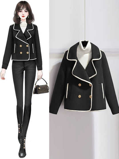 Off-white woolen coat women's short style small 2024 new autumn and winter hot style high-end winter woolen coat