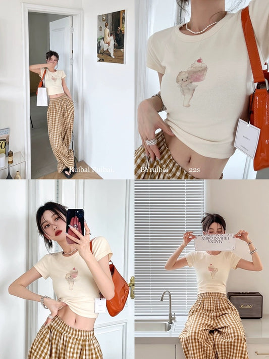 Short tight-fitting sweet hottie 2023 new bottoming shirt for women summer niche navel-baring short-sleeved slim T-shirt top trendy