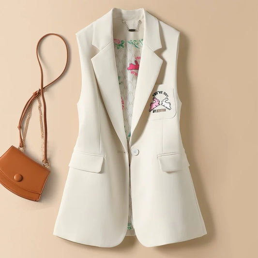 2023 Spring and Autumn Women's Vest New Temperament High-end Pocket Embroidery Slim Fit Vest Sleeveless Jacket Trendy