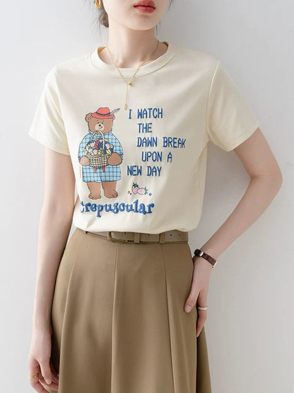 Short-sleeved women's T-shirt 2025 new early summer wear straight shoulder apricot loose round neck super beautiful unique beautiful top