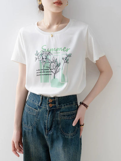 Short-sleeved straight shoulder T-shirt for women 2025 new white loose round neck design unique and beautiful early summer top