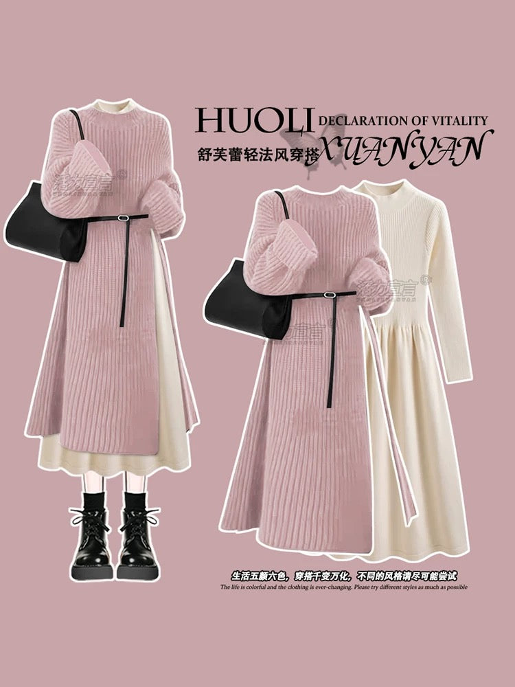 Stylish French knitted dress for women autumn and winter 2024 new style miu style sweater dress