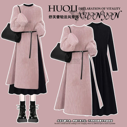 Stylish French knitted dress for women autumn and winter 2024 new style miu style sweater dress