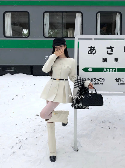 WAHJU Finnish Fairy Tale Winter Elegant Wool Cape Slim Fit Coat Dress for Women No Belt