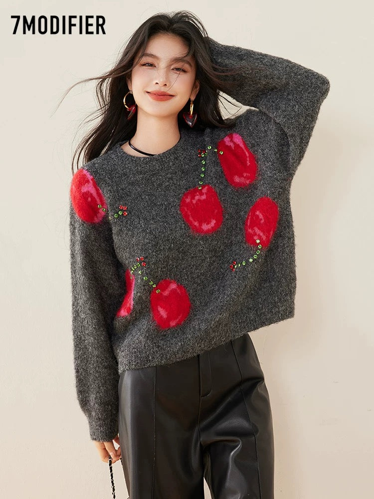 La Chapelle 7M2025 autumn and winter new design embroidery loose sweater round neck versatile chic top