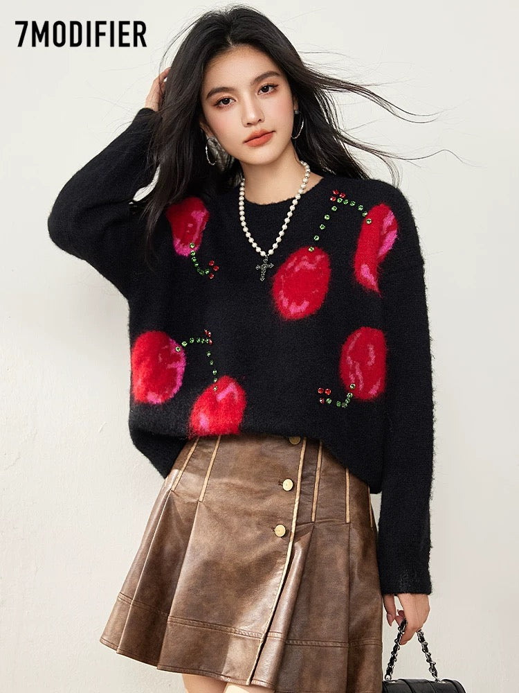 La Chapelle 7M2025 autumn and winter new design embroidery loose sweater round neck versatile chic top