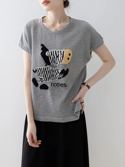 Dark grey loose round neck top for women 2025 new style hot summer street style unique and beautiful straight shoulder short sleeve t-shirt