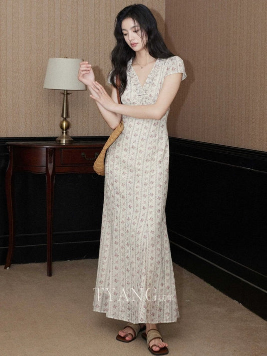 Eryang Design [Lezhi] Retro V-neck embroidered floral dress for women, high-end slim French long skirt