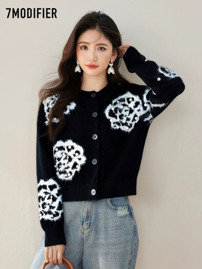 La Chapelle 7M2025 autumn new style high-end temperament cardigan top fashionable and versatile knitted sweater for women