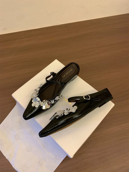 Huanli "Sparkling Sequins" High-Heeled Closed-Toe Half-Slippers Women's Summer Mary Jane Mules Backless Sandals