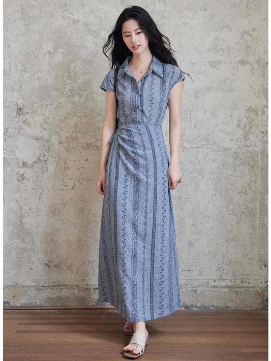 Eryang Design [Banchu] French lapel printed shirt dress for women in summer with high-end temperament and slim waist