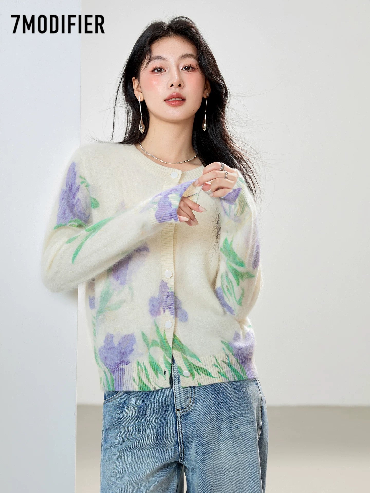La Chapelle 7M2025 autumn gradient flower print cardigan top coat fashionable all-match knitted sweater women