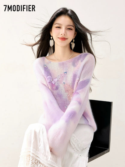 La Chapelle 7M2025 autumn design bow decoration sweater fashion all-match knitted sweater top women