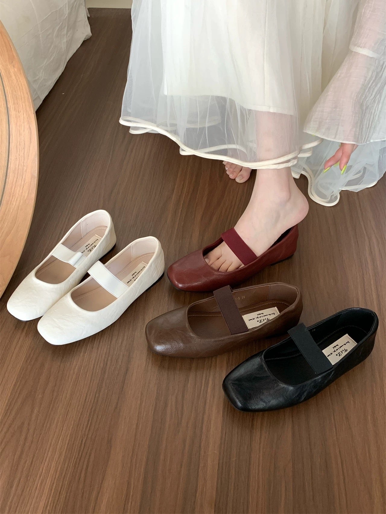 Retro Mori Girl Fairy Ballet Shoes Women's Spring and Autumn Elastic Band Square Toe Flat Single Shoes Grandma Shoes Soft Sole Polo Shoes