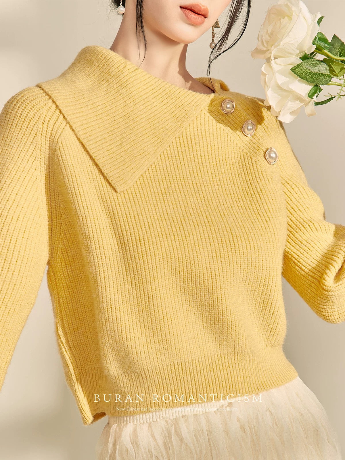 BURAN knitted sweater for women 2024 new spring and autumn French retro gentle temperament lady sweater lazy high-end sense