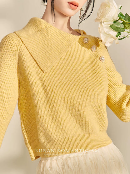 BURAN knitted sweater for women 2024 new spring and autumn French retro gentle temperament lady sweater lazy high-end sense