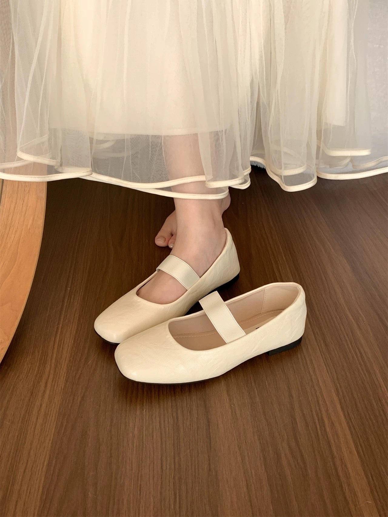 Retro Mori Girl Fairy Ballet Shoes Women's Spring and Autumn Elastic Band Square Toe Flat Single Shoes Grandma Shoes Soft Sole Polo Shoes