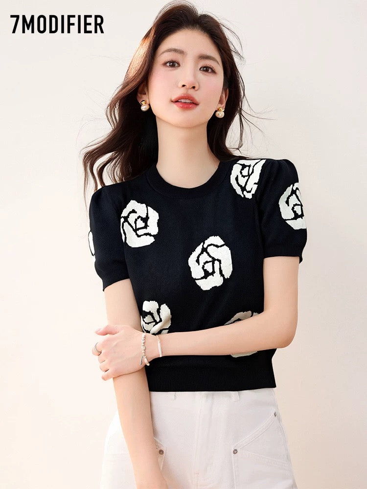 [Brand Clearance 2 40% off] La Chapelle 7M2025 Summer New Arrival Round Neck Puff Sleeve Short Fashion