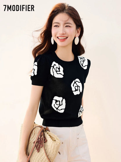 [Brand Clearance 2 40% off] La Chapelle 7M2025 Summer New Arrival Round Neck Puff Sleeve Short Fashion