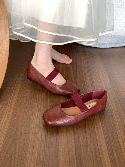 Retro Mori Girl Fairy Ballet Shoes Women's Spring and Autumn Elastic Band Square Toe Flat Single Shoes Grandma Shoes Soft Sole Polo Shoes
