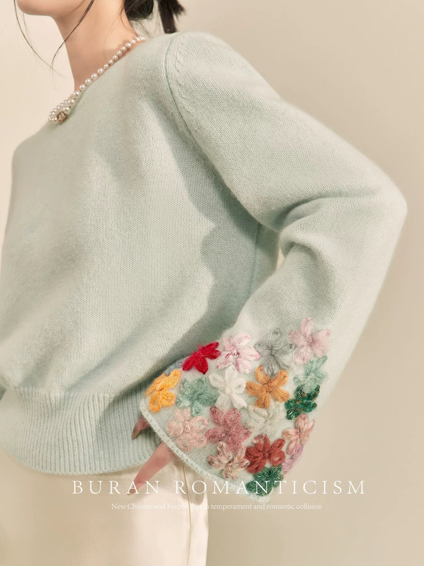 BURAN Western-style unique and unique sweater blue hand-crocheted heavy-duty design niche high-end knitted top