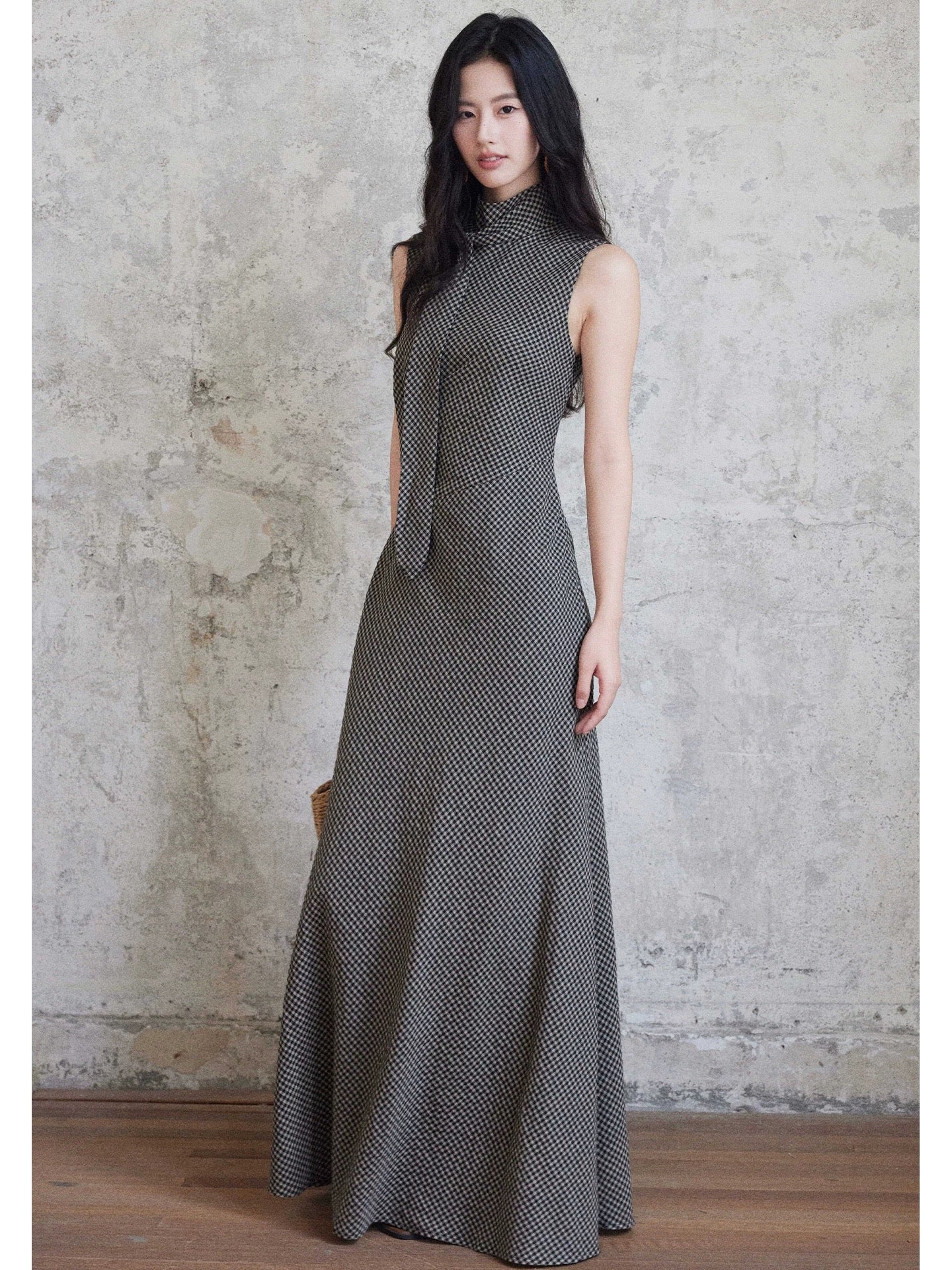 Eryang Design [Lingbo] Retro Geometric Fishtail Dress Women's Flowing Neck Slim Fit Pure Cotton Bias-cut Long Dress