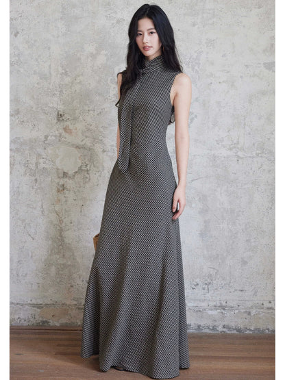 Eryang Design [Lingbo] Retro Geometric Fishtail Dress Women's Flowing Neck Slim Fit Pure Cotton Bias-cut Long Dress