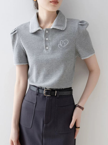 Gray polo shirt design tops 2025 new hot style summer this year popular women's clothing straight shoulder short sleeve T-shirt