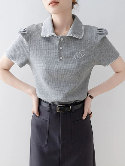 Gray polo shirt design tops 2025 new hot style summer this year popular women's clothing straight shoulder short sleeve T-shirt