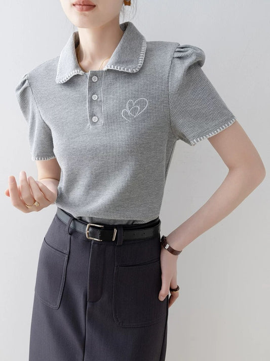 Gray polo shirt design tops 2025 new hot style summer this year popular women's clothing straight shoulder short sleeve T-shirt