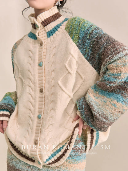 BURAN age-reducing matching set of winter clothes, retro contrasting color design, niche gentle sweater knitted two-piece set