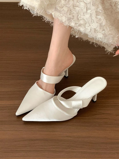 Huanli "Luxury Travel" French-style Closed-Toe Sandals for Women, Summer Open Back Stiletto Heels, Elegant Pointed-Toe High Heels