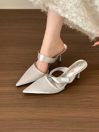Huanli "Luxury Travel" French-style Closed-Toe Sandals for Women, Summer Open Back Stiletto Heels, Elegant Pointed-Toe High Heels