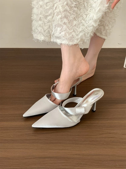 Huanli "Luxury Travel" French-style Closed-Toe Sandals for Women, Summer Open Back Stiletto Heels, Elegant Pointed-Toe High Heels