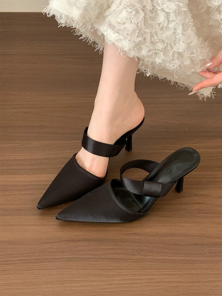 Huanli "Luxury Travel" French-style Closed-Toe Sandals for Women, Summer Open Back Stiletto Heels, Elegant Pointed-Toe High Heels