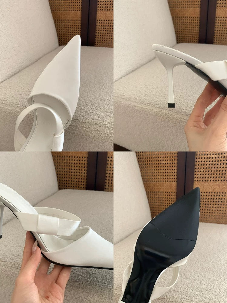Huanli "Luxury Travel" French-style Closed-Toe Sandals for Women, Summer Open Back Stiletto Heels, Elegant Pointed-Toe High Heels