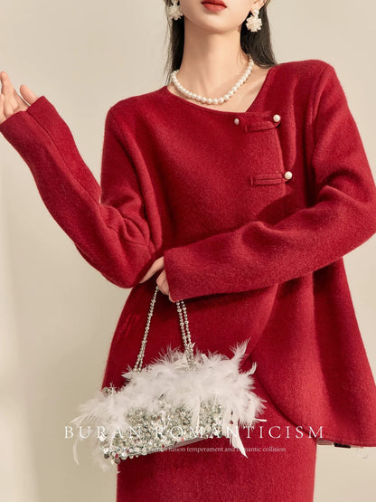 BURAN new Chinese style suit, red, retro, gentle, age-reducing socialite, unique and super good-looking, high-end style for late autumn