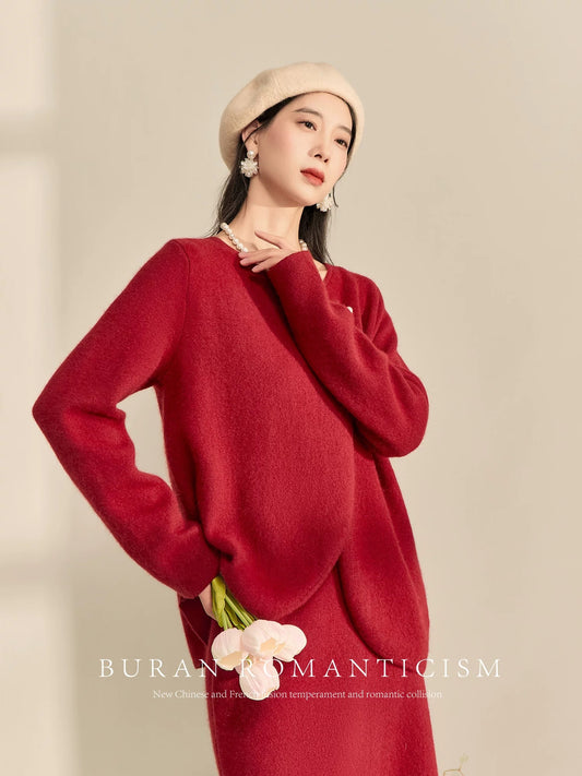 BURAN new Chinese style suit, red, retro, gentle, age-reducing socialite, unique and super good-looking, high-end style for late autumn
