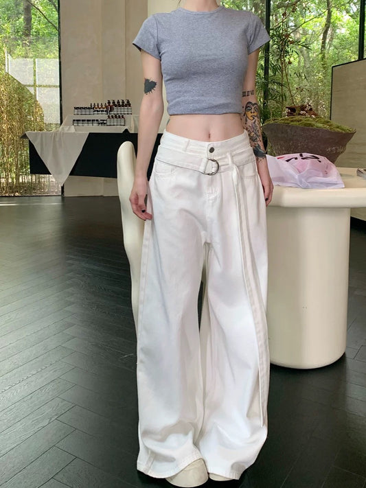 Kumikumi American hot girl high waist jeans wide leg pants women's early spring loose slim straight pants mopping pants
