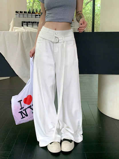 Kumikumi American hot girl high waist jeans wide leg pants women's early spring loose slim straight pants mopping pants