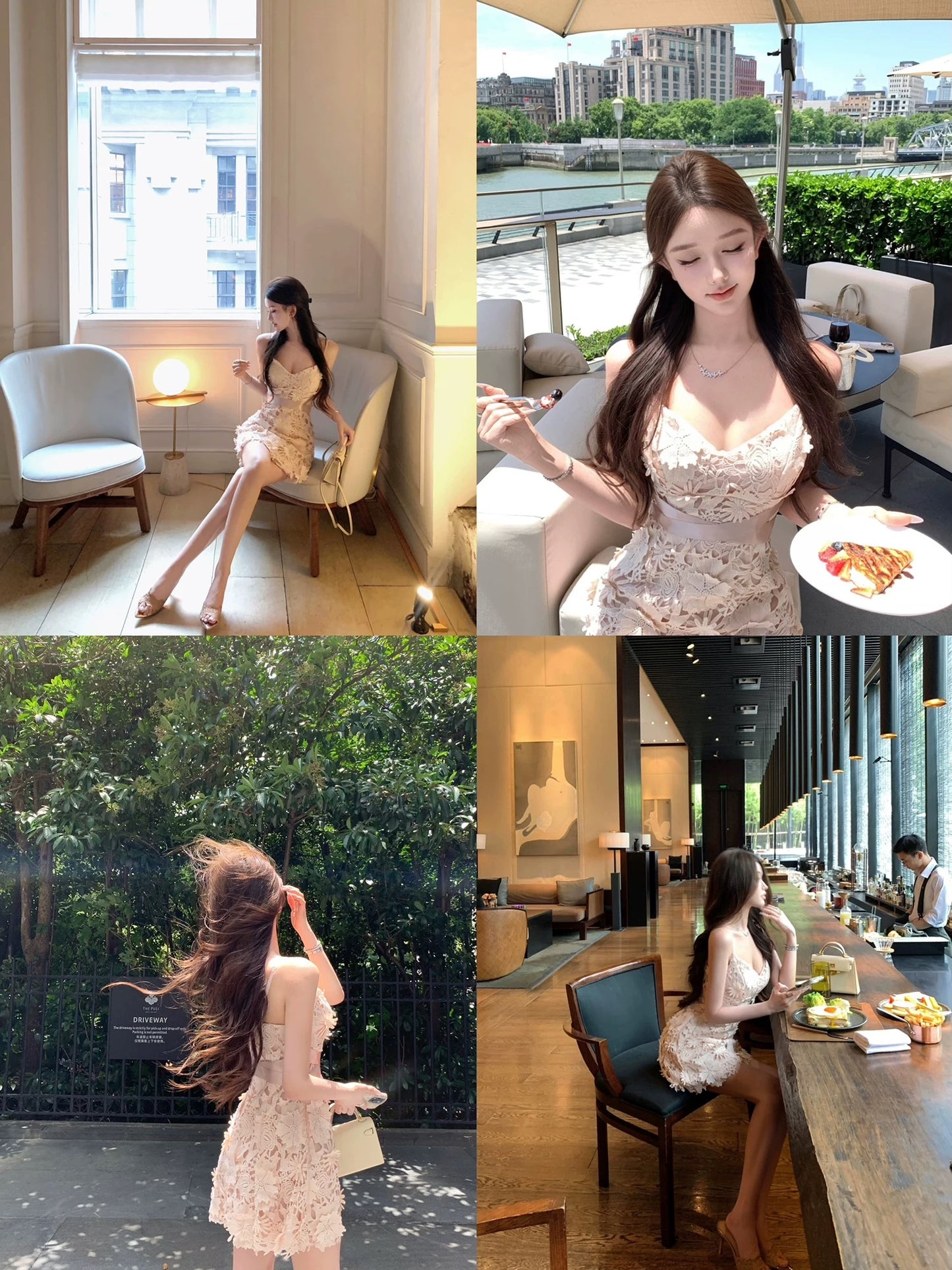 JAYKY YANG【Huayu Manxia】3D flower embroidered dress with chest pad waist short suspender skirt