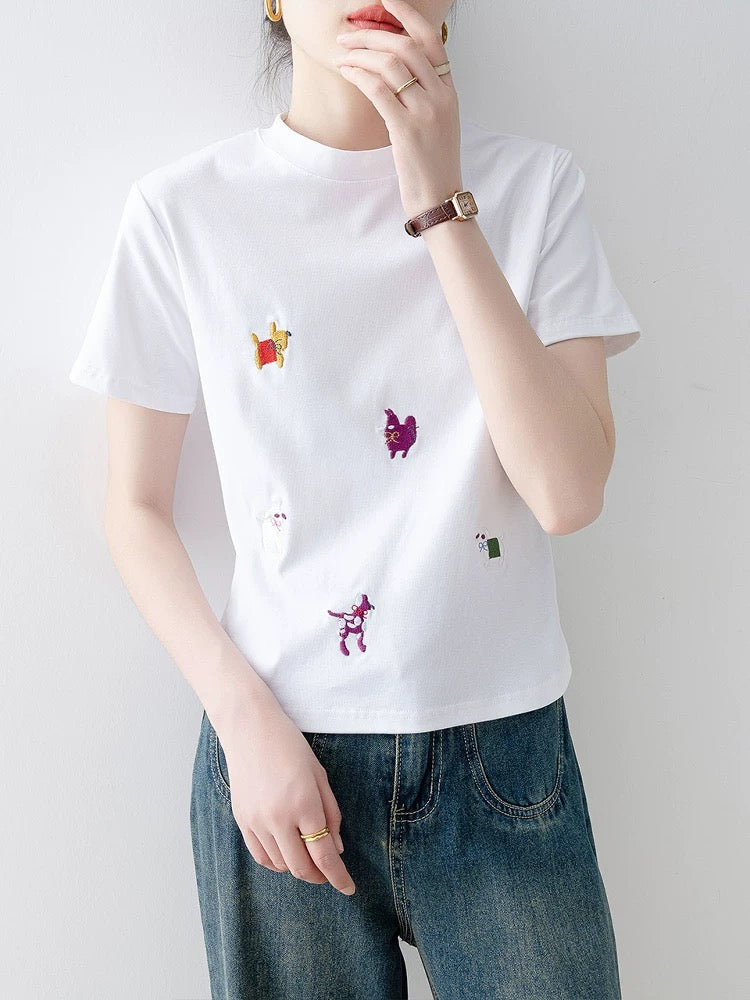 White slim round neck short-sleeved T-shirt female 2025 new summer shoulder hot girl super beautiful unique beautiful top