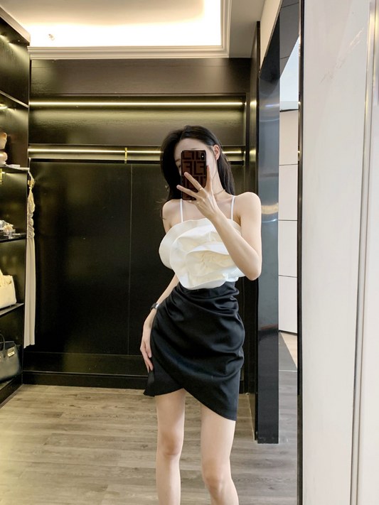 Leathercat suspender dress 2023 women's new French temperament waist slimming skirt women's summer