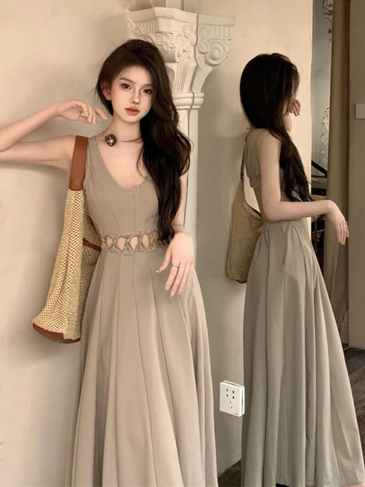 Sexy waistless vest dress women's summer waist sleeveless design sense backless long skirt pure desire style a-line skirt