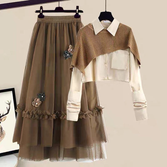 Autumn skirts, salt series, wear, slimming, age-reducing tops, small skirts, fashion suits, women's autumn and winter two-piece suits