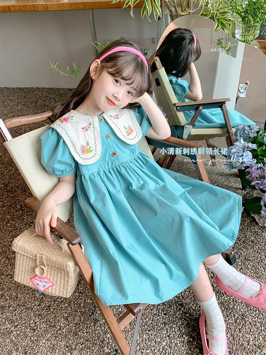 Girls dress 2023 new summer dress foreign style children's skirt summer little girl children's dress puff sleeve princess dress