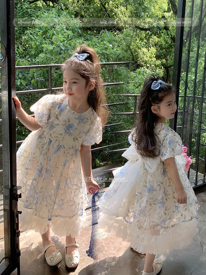 Girls summer dress 2023 new foreign style little girl birthday princess dress floral tutu skirt children's skirt